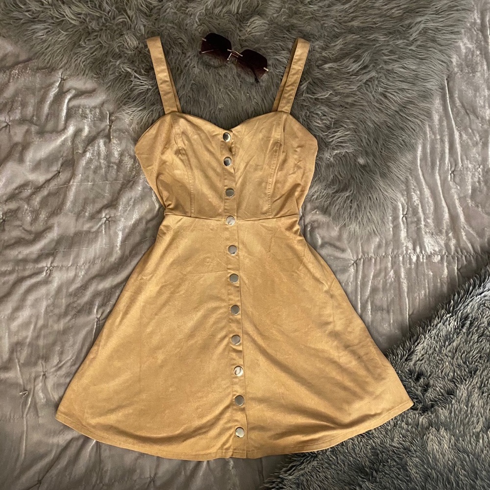 Suede Camel Button Up Layering Dress